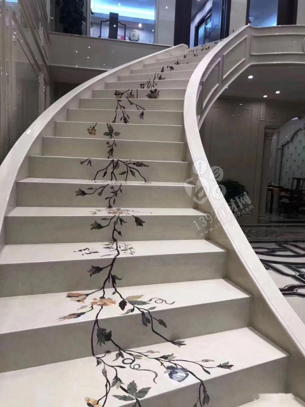 美呆了！大理石樓梯追紋（水刀拼花）效果制作工藝全流程介紹