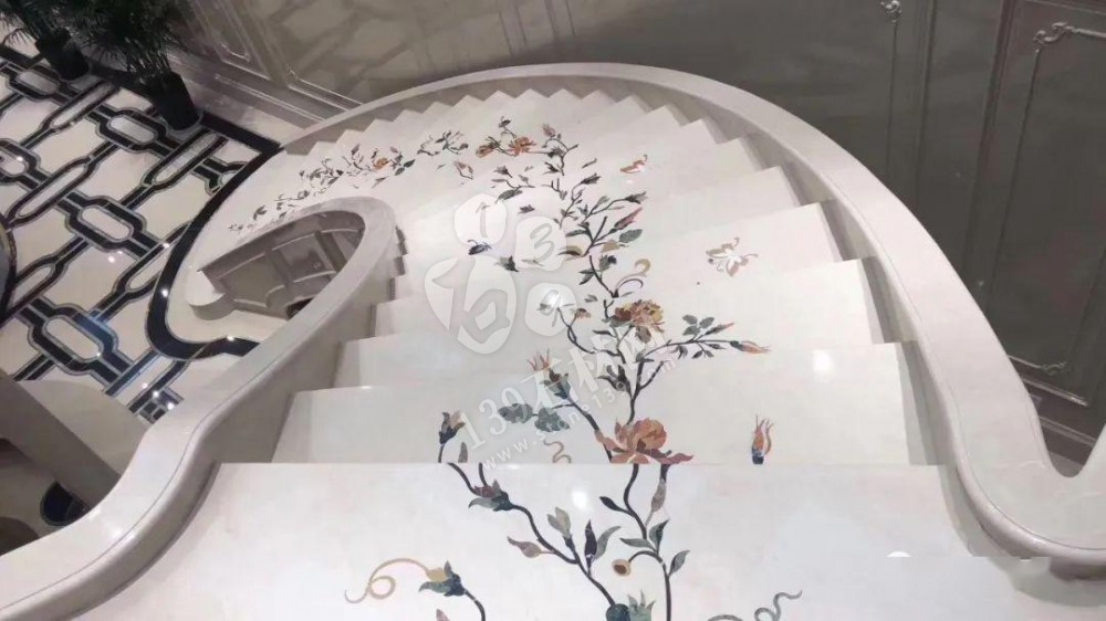 美呆了！大理石樓梯追紋（水刀拼花）效果制作工藝全流程介紹