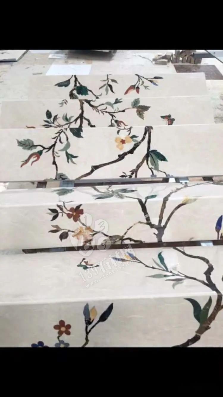 美呆了！大理石樓梯追紋（水刀拼花）效果制作工藝全流程介紹